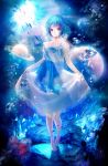  blue blue_hair crystal dress dress_lift fish original planet purple_eyes short_hair siro solo underwater violet_eyes 