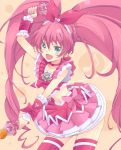  :d blue_eyes braid brooch choker cure_melody curly_hair dress earrings frills hair_ribbon hairband happy heart houjou_hibiki jewelry kannagi_kaname long_hair magical_girl midriff miracle_belltier musical_note navel open_mouth pink_hair pink_legwear precure ribbon smile solo suite_precure thigh-highs thighhighs twintails wand 