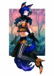  blue_eyes blue_hair blue_rose bow checkered crescent flower hair_ornament high_heels jewelry midriff mikebosi moon navel necklace night night_sky original plant rose shoes short_hair sky solo star_(sky) striped_legwear tail tree vertical-striped_legwear vertical_stripes 