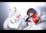  akemi_homura black_hair blue_eyes bow boxing boxing_gloves designer123 hairband hajime_no_ippo highres kyubey long_hair magical_girl mahou_shoujo_madoka_magica parody punching purple_hair style_parody 