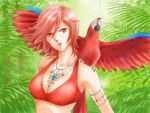 animal armpits bikini bikini_top bird breasts brown_eyes cleavage jewelry large_breasts meiko necklace parrot red red_hair redhead shigure2 short_hair solo swim_suit tree vocaloid 