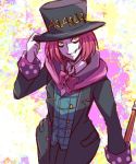  bad_id bob_cut bowtie c_(control) c_the_money_of_soul_and_possibility_control formal grin hand_on_hat hat looking_up lowres male masakaki pale_skin pink_hair shaded_face smile staff suit top_hat yellow_eyes 