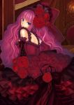  dress flower frills long_hair looking_back original purple_hair red_rose rose solo tamarashi 