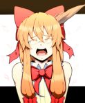 bow cherry_blossoms closed_eyes colored_eyelashes crying eyes_closed face fujimako hair_bow highres horn ibuki_suika long_hair open_mouth orange_hair solo tears touhou very_long_hair 