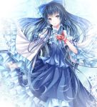  alternate_color bad_id black_hair blue_dress blue_eyes bow butterfly detached_sleeves dress hair_bow hair_tubes hakurei_reimu long_hair miko solo stari touhou very_long_hair 