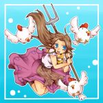  brown_hair chicken cucco long_hair long_skirt malon nintendo ocarina_of_time pointy_ears purple_skirt skirt smile the_legend_of_zelda yoya yoya0503 