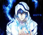  blue blue_eyes blue_hair close face flame hoodie kaito male rain vocaloid wet 