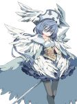  blue_eyes blue_hair cape elise_(gungnir) gungnir head_wings pantyhose skirt sword weapon wings yokoe_(mealtime) 