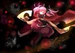  bow cape charlotte_(madoka_magica) closed_eyes eyes_closed grief_seed hair_bow mahou_shoujo_madoka_magica personification pink_hair pyotr_(madoka_magica) sleeves_past_wrists twintails witch&#039;s_labyrinth witch's_labyrinth yetworldview_kaze 