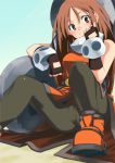  anchor boots brown_eyes brown_hair fingerless_gloves gloves guilty_gear may may_(guilty_gear) pantyhose sitting solo 