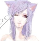  animal_ears bad_id cat_ears eyelashes face glasses gundam gundam_00 lips lowres pochka purple_hair red_eyes tieria_erde wink 