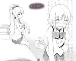  bed blush comic cup drooling kyubey long_hair mahou_shoujo_madoka_magica miki_sayaka monochrome mug multiple_girls only_norisu ponytail sakura_kyouko school_uniform short_hair sitting translated translation_request 