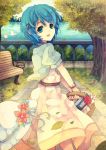  blue_eyes blue_hair book dress flower hair_ornament otoha_shiori robosuke roudoku_shoujo solo tree 