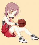  basketball basketball_uniform brown_eyes brown_hair fang meito_(maze) original short_hair shorts sitting solo sportswear uniform 