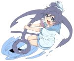  anchor black_hair blue_eyes hat kneehighs motion_blur murasa_minamitsu open_mouth sailor sailor_hat shue simple_background solo touhou water 