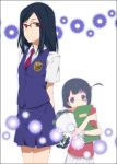  black_hair blue_eyes book dual_persona flower glasses mizuki_makoto school_uniform skirt time_paradox tsurumi_chiriko 