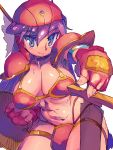  breasts dragon_quest dragon_quest_iii fingerless_gloves gloves helmet highres long_hair metata pauldron pauldrons purple_hair shield simple_background soldier_(dq3) solo sword weapon 