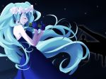  bare_shoulders closed_eyes dress earrings eyes_closed flower gloves hatsune_miku instrument jewelry long_hair piano togima twintails very_long_hair vocaloid 