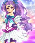  bike_shorts blue_rose dress flower frills gloves hair_ornament hairpin highres hm2ura4.exe long_hair magical_girl milky_rose mimino_kurumi petals precure purple_eyes purple_hair rose shorts_under_skirt smile solo tiara twintails two_side_up violet_eyes yes!_precure_5 