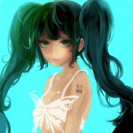  barcode green_eyes green_hair hatsune_miku long_hair solo tattoo tcb tears twintails vocaloid 