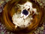  bad_id blue_eyes bouquet character_request dress flower long_hair lying on_back original pale_skin partially_submerged solo white_hair 