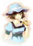  black_hair brown_hair dress food fruit green_eyes hat holding holding_fruit rishi_(kurou) shiina_mayuri smile steins;gate 