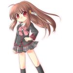  little_busters!! long_hair natsume_rin plaid plaid_skirt ponytail red_eyes ryuuga_nanamaru school_uniform skirt tartan 