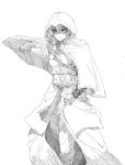  assassin&#039;s_creed assassin's_creed braid crossover didloaded highres hood izayoi_sakuya knife monochrome solo throwing_knife touhou twin_braids vambraces weapon 