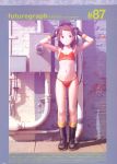  arms_up bikini black_eyes boots brown_hair flat_chest futuregraph gloves headphones highres murata_renji navel purple_eyes range_murata realistic short_hair swimsuit young 