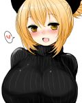  alternate_costume blonde_hair blush bow breasts bust close-up face hair_bow hair_up han64 han_(jackpot) heart huge_breasts kurodani_yamame open_mouth short_hair smile solo spoken_heart sweater touhou yellow_eyes 