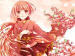  bow cherry_blossoms hair_bow japanese_clothes long_hair nekomura_iroha pink_hair ponytail smile solo very_long_hair vocaloid 