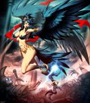  black_hair black_wings claws genzoman harpy original red_eyes skeleton solo sword weapon wings 