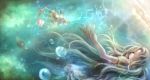  blue_eyes bubble dress hat musical_note original shell silver_hair solo starfish sui_(petit_comet) treble_clef water 