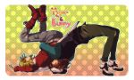  2boys barnaby_brooks_jr belt blonde_hair boots brown_hair cabbie_hat german_suplex hat jacket kaburagi_t_kotetsu male multiple_boys overused suplex tiger_&amp;_bunny wrestling 