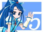  blue blue_background blue_eyes blue_hair brooch butterfly butterfly_hair_ornament cure_aqua earrings flower gloves hair_ornament itiyuujin jewelry long_hair magical_girl minazuki_karen ponytail precure red_rose rose smile solo yes!_precure_5 