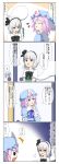  4koma bite_mark blue_eyes bow bowtie comic ghost hair_bow hat highres konpaku_youmu konpaku_youmu_(ghost) long_image multiple_girls myon pink_hair red_eyes rokugatsu_t saigyouji_yuyuko silver_hair tall_image touhou translated translation_request triangular_headpiece 