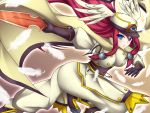  blazblue blue_eyes boots breasts cape feathers gloves hat large_breasts mikan_(5555) red_hair redhead sword tsubaki_yayoi uniform weapon 