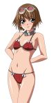  blush brown_hair collar flat_chest goggles goggles_on_head green_eyes highres navel plaid rita_mordio short_hair swimsuit tales_of_(series) tales_of_vesperia transparent_background 