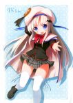  blonde_hair blue_eyes cape fang hat little_busters!! long_hair noumi_kudryavka panties pantyshot plaid plaid_skirt school_uniform skirt tahal taharu_kousuke tartan thigh-highs thighhighs underwear white_legwear 