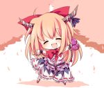  bow chain chains chibi closed_eyes eyes_closed fang gourd hair_bow horn horn_ribbon horns ibuki_suika open_mouth orange_hair paretto ribbon solo touhou yukiusagi_(paretto) 