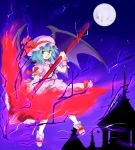  blue_hair full_moon hat makuwauri moon red_eyes remilia_scarlet solo spear_the_gungnir touhou wings 