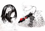  copyright_request eyes_closed flower hair_flower hair_ornament monochrome record red_rose rose sawasawa solo spot_color thorns 