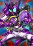  belt compound_eyes glowing glowing_eyes huujyu kamen_rider kamen_rider_ooo kamen_rider_ooo_(series) purple putotyra_(ooo_combo) solo weapon 