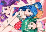  akimoto_komachi bikini blue_eyes blue_hair blue_rose butterfly flower green_eyes green_hair hair_flower hair_ornament hp-7 jewelry lily_(flower) long_hair mimino_kurumi minazuki_karen mound_of_venus multiple_girls necklace ponytail precure purple_eyes purple_hair rainbow rose smile swimsuit tiara violet_eyes yes!_precure_5 