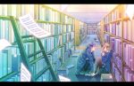  blue_hair book kaito library meiko school_uniform vocaloid 