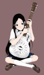  black_hair guitar instrument kneehighs long_hair original school_uniform sitting skirt tamaoki_benkyou 