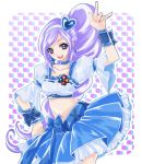  \m/ aono_miki arm_up bow choker crop_top cure_berry curly_hair dress earrings fresh_precure! frills hairband hand_on_hip happy heart hips jewelry long_hair magical_girl maya+ midriff navel ponytail precure purple_eyes purple_hair raised_arm ribbon solo violet_eyes 