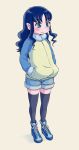 blue_eyes blue_hair coat contemporary frown hands_in_pockets heartcatch_precure! kurumi_erika long_hair mochimomomo payot pointy_ears precure raglan_sleeves shoes shorts sneakers solo thigh-highs thighhighs 