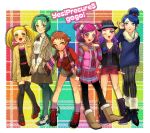  akimoto_komachi alternate_hairstyle belt black_legwear blonde_hair blue_eyes blue_hair blue_rose boots brown_eyes brown_hair casual coat contemporary dress earrings flower green_eyes green_hair green_legwear hair_bun hand_on_hip happy hat hips jewelry kasugano_urara long_hair mimino_kurumi minazuki_karen multiple_girls natsuki_rin pantyhose pink_eyes pink_hair precure purple_eyes purple_hair rainbow_background rose scarf shawl shoes short_hair short_twintails shorts skirt smile star sweater thigh-highs thighhighs title_drop ttknok twintails two_side_up vertical-striped_legwear vertical_stripes violet_eyes wink yellow_eyes yes!_precure_5 yumehara_nozomi 