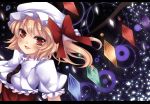  blonde_hair flandre_scarlet hair_ribbon hat moccy open_mouth red_eyes ribbon solo touhou 